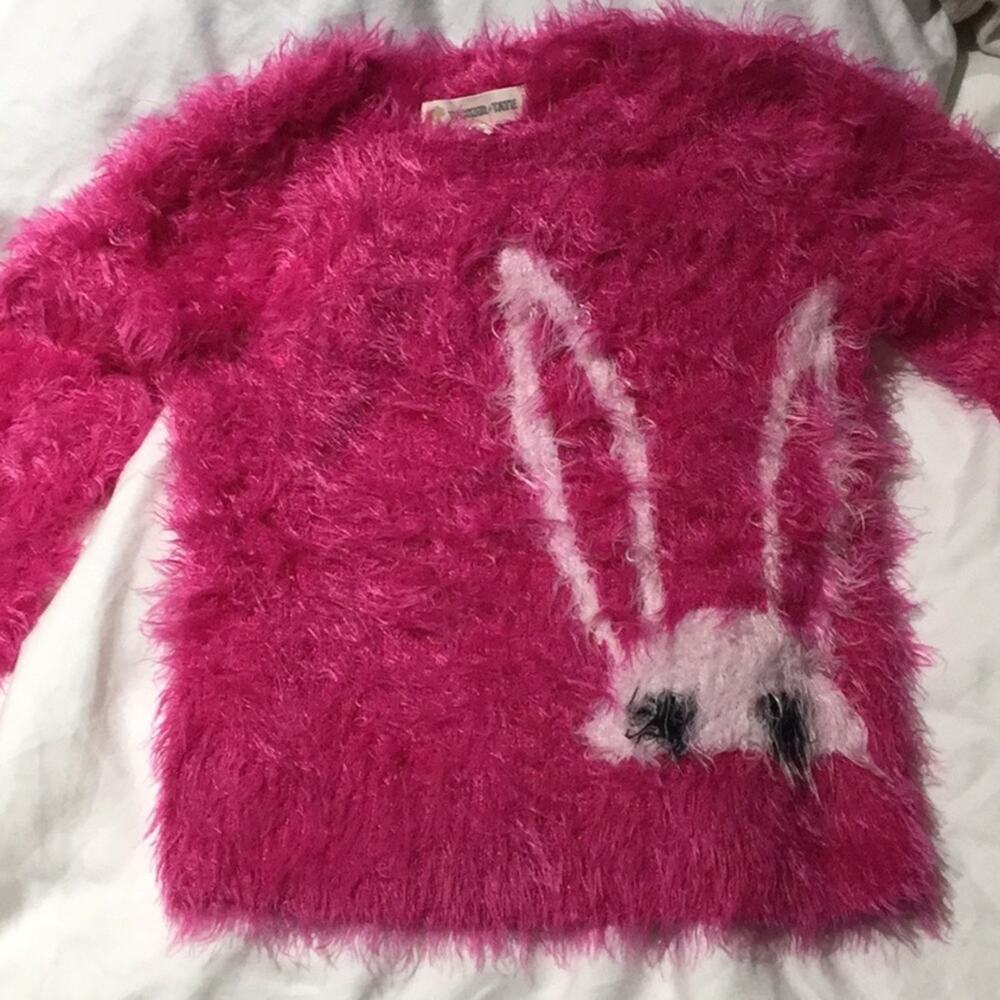 Tucker Tate hot pink fuzzy nylon bunny sweater 2T easter soft euc worn once